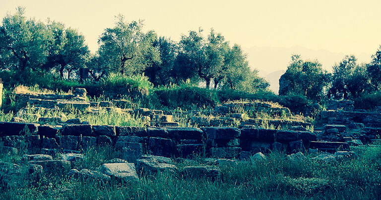 スパルタの円形劇場の跡。古代はアテネと並ぶ強国だったが、今では小さな村に