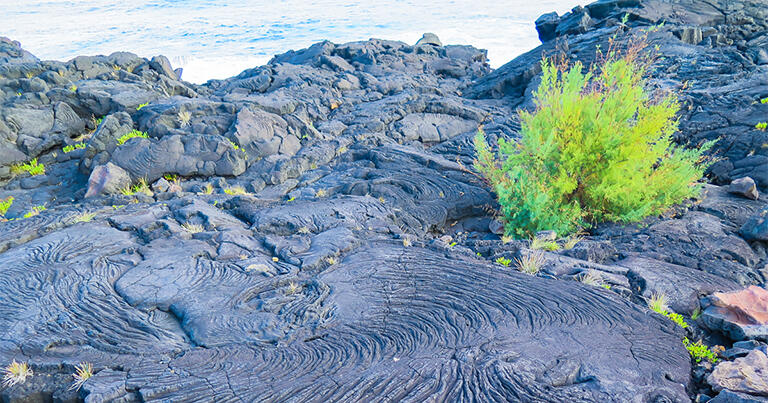 火山活動の跡が島のあちこちに見られる