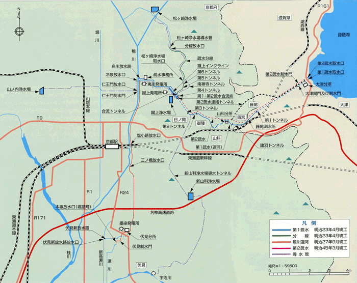 現在の琵琶湖疏水の流路（資料：京都市上下水道局）