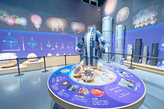 「長岡花火ミュージアム」には実物大の花火玉のレプリカや中の構造などが分かりやすく展示してある