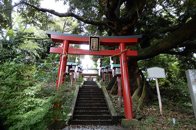 八坂神社の参道入口。尾根の南側は稲城市、北側にあたるこちらは多摩市だ